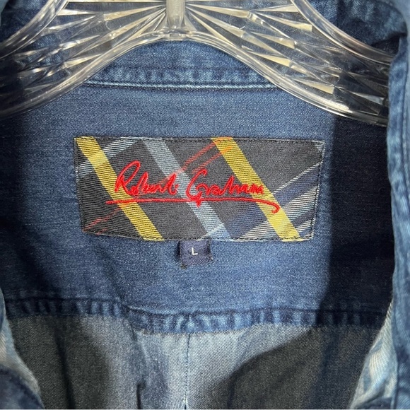 Robert Graham Shirt Men Large Plaid Chambray Denim Button Up Long Sleeve G - Picture 2 of 7